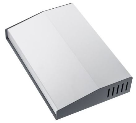 Slopped desktop enclosure