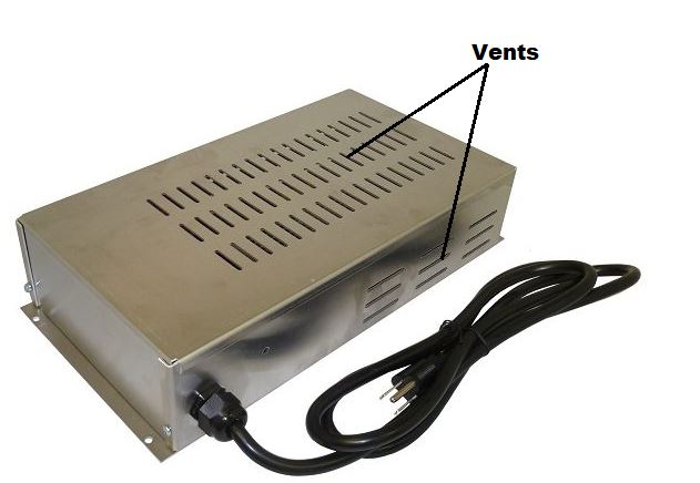 Sistem ventilasi di dalam penutup catu daya