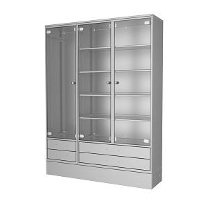 Lemari Stainless Steel dengan Pintu Kaca