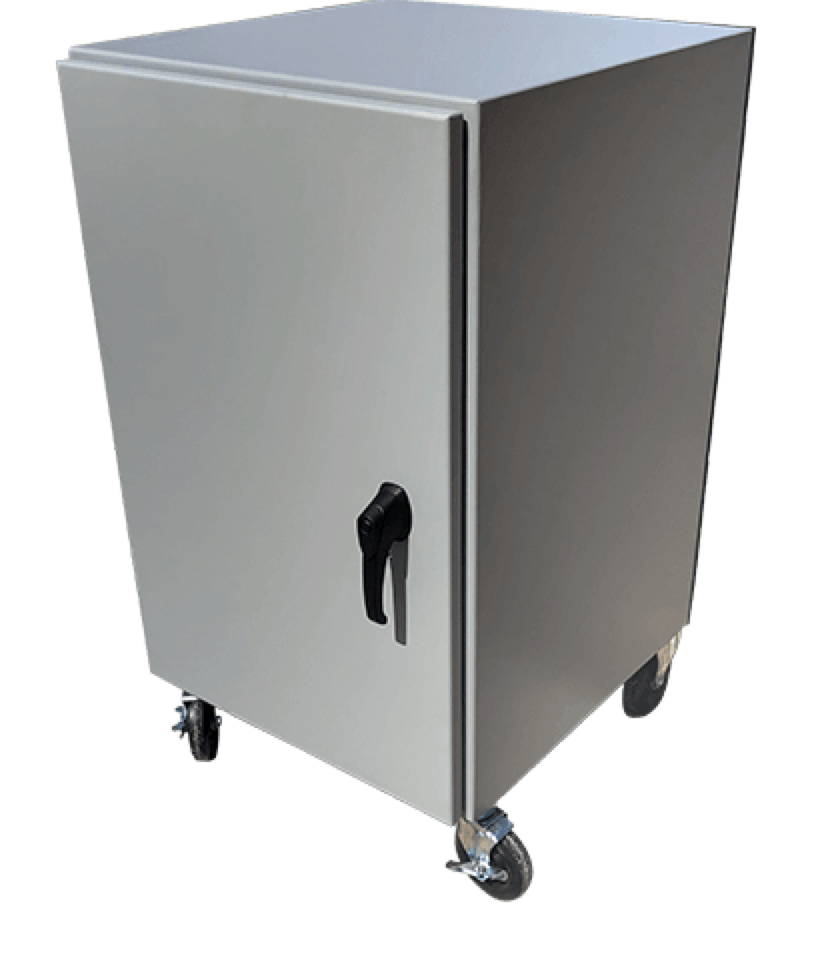 Powder-coated enclosure with casters