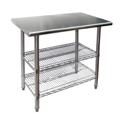 72_Meja Kerja Stainless Steel dengan Rak Bawah yang Dapat Disesuaikan
