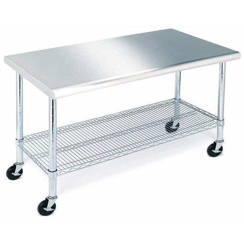 Meja Stainless Steel dengan Troli